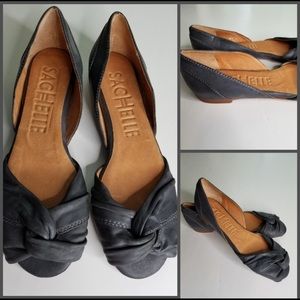 Charcoal Leather Flat Sandals